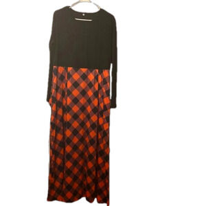 Plaid Maxi Dress Long Sleeve Black / Red Women Size XXL NWOT
